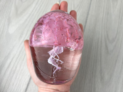 Art Glass Pink Jellyfish Paper Weight 4'' Very Unique Pattern!