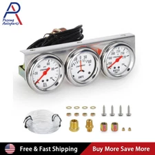 2" 52mm Oil Pressure Amp Meter Water Temp Triple Gauge 3 in 1 Set Chrome Panel
