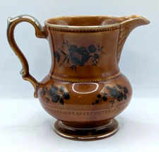 Lord Nelson England Pottery Brown Floral Pitcher / Vase with Silver Gilt