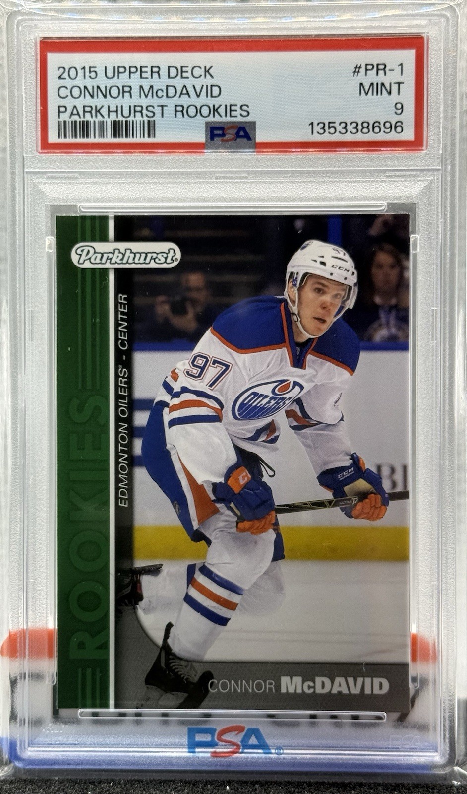 2015 Upper Deck Parkhurst Rookies Green Connor McDavid RC PR-1 PSA 9 Edmonton