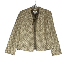 Talbots Tweed Blazer Jacket Womens 4 Open Beige Metallic Gold Office Career Work