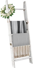 5-Tier Wooden Blanket Ladder White Farmhouse Decor Wall-Leaning Quilt Rack