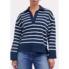 Madewell Chad Striped Rugby Polo True Midnight & White Size XS Oversized Cotton