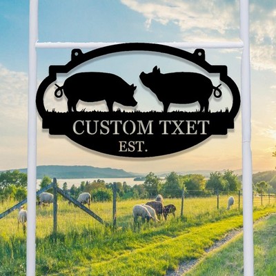 Personalized Pig Barn Metal Sign, Custom Farm Name, Pig Ranch Wall Decor Gift