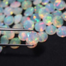 7 MM Round Cut Natural Top Grade Flashy Multi Fire Faceted Ethiopian Opal