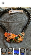 Vintage David Kuo Champleve Enamel Beaded Onyx Statement Necklace