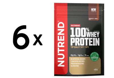 6 x Nutrend 100% Whey Protein, Chocolate + Cocoa - 400g (54,16 EUR/kg)
