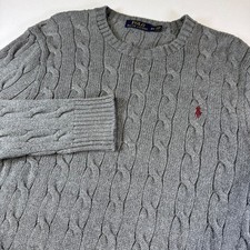 Polo Ralph Lauren Cable Knit Sweater Men's Size Medium Gray Pony Logo Crew Neck