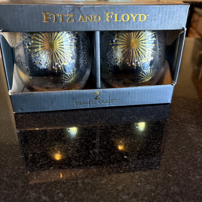 2 Fitz And Floyd Stemless 8.3oz Goblets New In Box