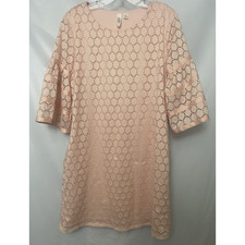 Tacera Light Pink Lace Eyelet Flare Cuff Bell Flare Sleeve knee Lengh Dress M