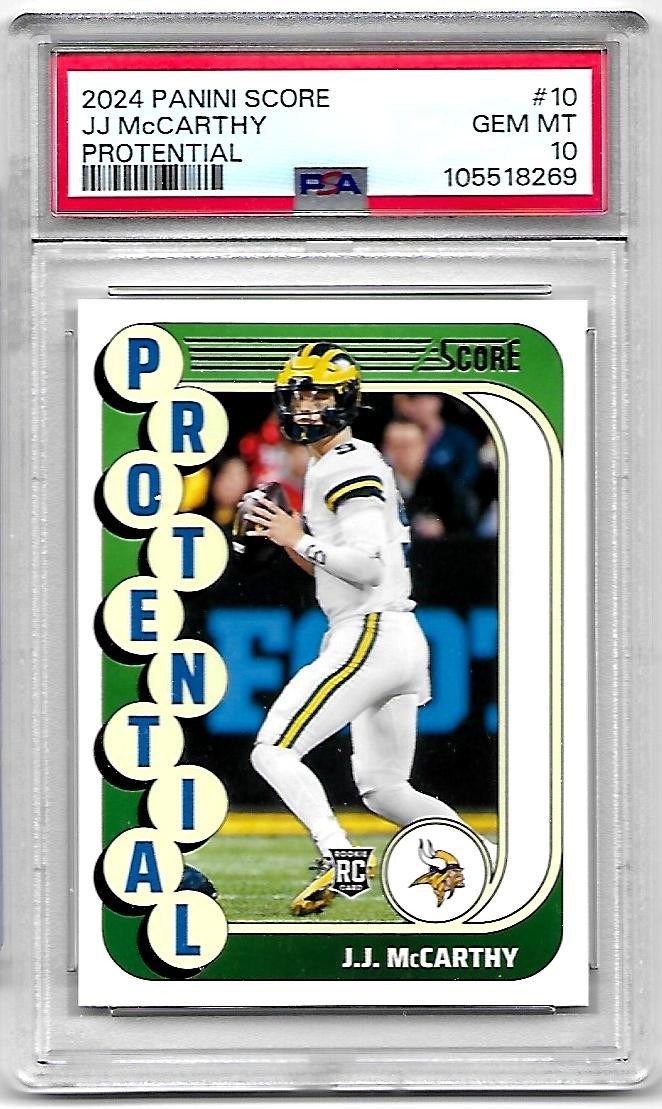 J.J. McCarthy 2024 Panini Score Protential Rookie Insert PSA Gem Mint 10 Vikings