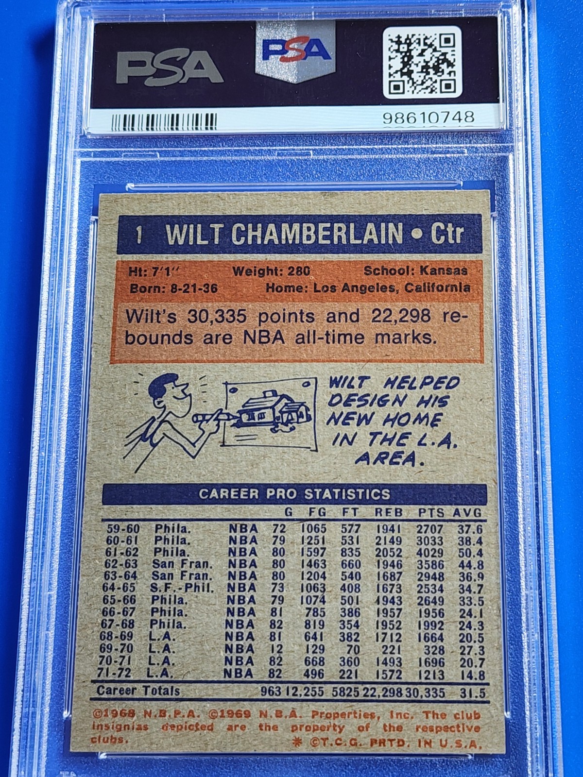 1972 Topps #1 Wilt Chamberlain PSA 8(OC) Lakers HOFer view 2