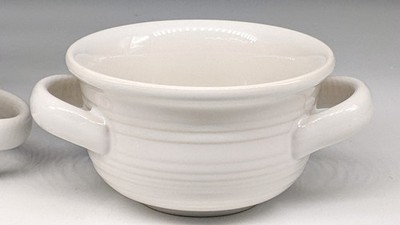 SET OF 2 Crate & Barrel FARMHOUSE White Soup Bowls Double Handle