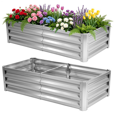 2Pack Galvanized Metal Raised Garden Bed 4×2×1ft 1Ft Deep Root Silver/Green