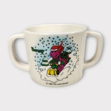 Barney 1993 Snow Sledding Double Handle Plastic Cup Vintage