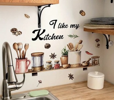 Landhausstil ''Ich mag meine Küche'' Schild Wanddeko Aufkleber selbstklebend 30x60cm