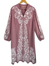 Soft Surroundings Briony Dress Dusty Rose Button Front Embroidery Sz 2X Boho