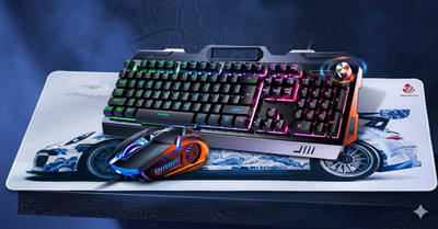Mechanical Keyboard-Mouse-Large Desk mat combo with  RGB Lights-Wired -104 keys