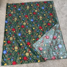 Christmas Holiday Themed Festive Colorful Ornaments Tablecloth Green 58x96  