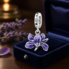 Sterling Silver Purple Lotus Flower Dangle Charm