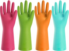 Rubber Cleaning Gloves for Kitchen - 4 Pairs Reusable Dishwashing Gloves for Hou