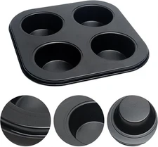 4 Cup Muffin Pan Mold - Non-Stick Cupcake Baking Tray/Tin - Carbon Black 