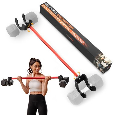 Dumbbell Barbell Converter Bar, -Balancing Rotating Ends, Convert Dumbbell Ba...