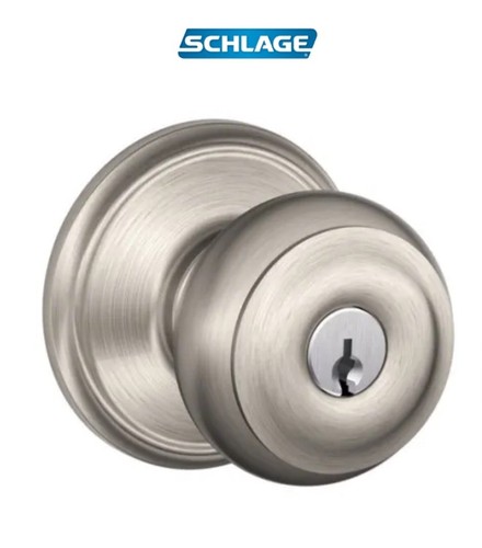Schlage Satin Nickel Georgian Keyed Entry Door Knob Set, F51-GEO-619 - Lot of 3
