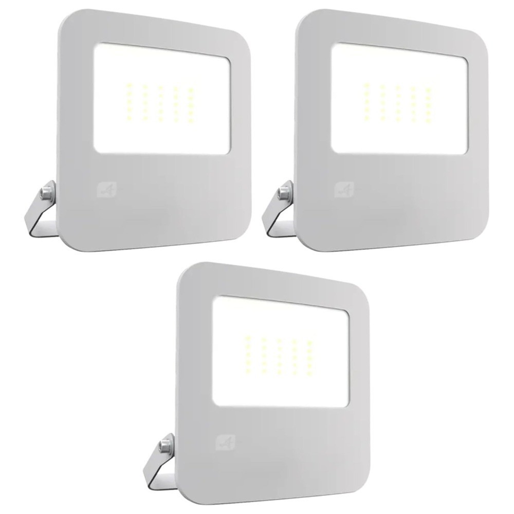 3 x Ansell AWZILED30 Zion Polycarbonate LED Floodlights 4000K 30W - White