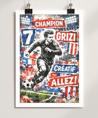 Antoine Griezmann Frankreich Nr7 Fußball Poster A4 Grunge Kunstdruck