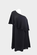 Alice + Olivia Black Francie Chiffon One-Shoulder Ruffle Silk Mini Dress Size XS