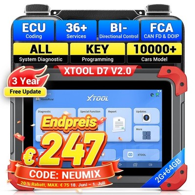 XTOOL D7 V2.0 OBD2 Diagnosegerät ECU-Codierung Schlüsselprogrammierung Deutsch