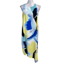 Alfani Dress size 8 Blue Yellow A Line Midi Retro Lagenlook Wedding Beach Cruise