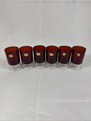 (6) Cristal Luminarc Cavalier Ruby Red 4.5'' Wine Glass Clear Footed Stem