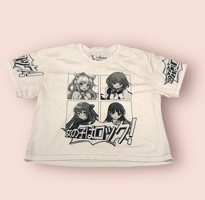 Weekend Warrior Women s Japanese Anime Shirt Large White Crop Top Short Sleeve