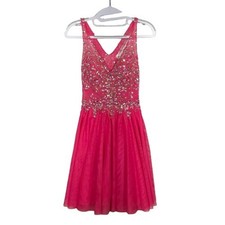 Blondie Nites Hot Pink Beaded Tulle Prom Homecoming Dress Juniors 1