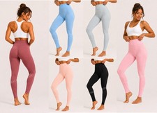 Ladies High Waist Ribbed Leggings Scrunch Tummy Gym Yoga Fitness Running Womens