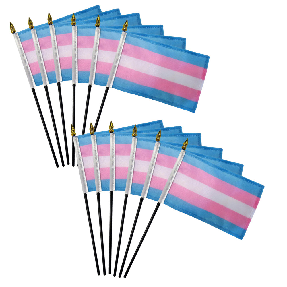 Transgender 4x6in LGBTQ Rainbow Pride Stick Flag - 1 Dozen Pack