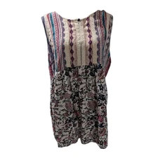 Umgee Women's Size XL Tunic Top Floral Mixed Media Sleeveless Boho Tank Shirt