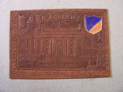 COLLEGE BUILDING AND SHIELD TOBACCO LEATHER- U. S. NAVAL ACADEMY