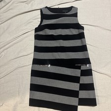 Banana Republic Striped Sheath Dress Size 8 Black Gray Faux Wrap Zip Detail