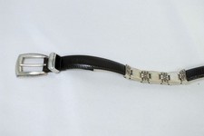 Vintage Brighton Black Leather Belt Floral Metal Accents 25 3/4