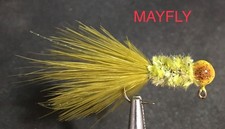 12 Pack of Hand tied crappie jigs 1/16, #4 J-bend mustad hook. Color: Mayfly. 