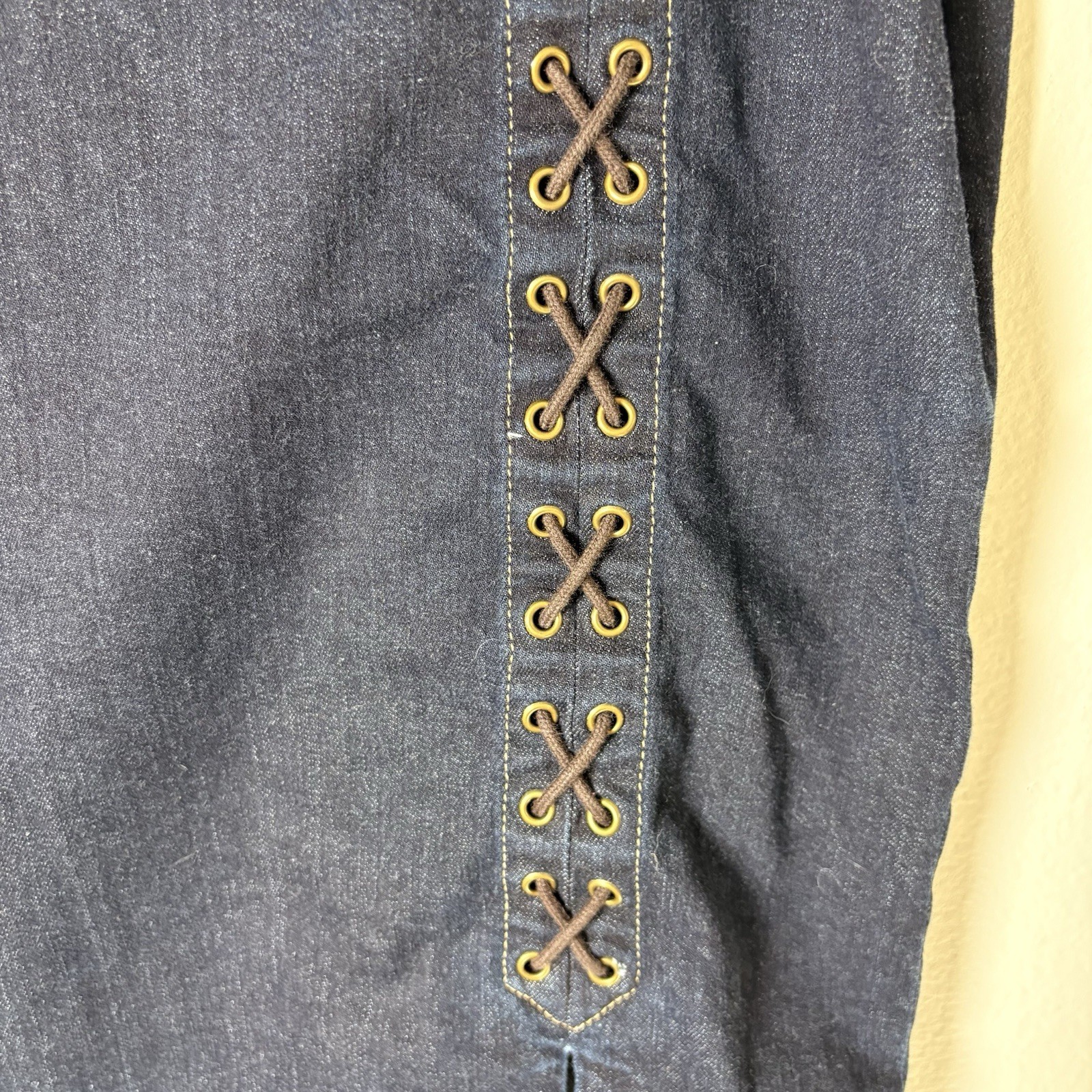 LAUREN Ralph Lauren Women’s 12 ~ Jean Pencil Skirt Denim Grommets Lace Y2K thumbnail 5