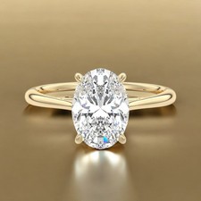 IGI Lab Grown Ehering 2 Karat Ovalschliff Diamant 14 Karat Gelbgold E F VVS2