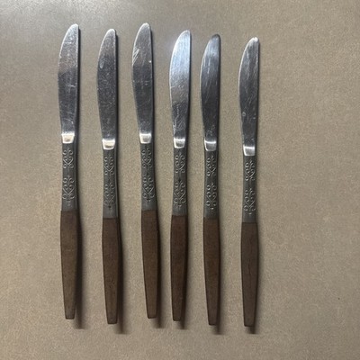 Interpur INR2 Stainless Knives Brown Faux Wood Handle Flatware 6pcs MCM Japan