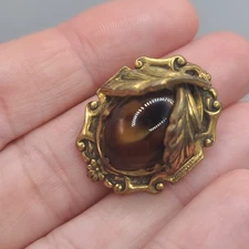 Vintage Dress Clip Brown Gold Tone Leaves Small Dainty