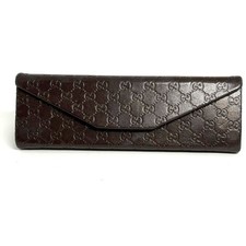Gucci Guccissima Dark Brown Leather Eyeglass Case GG Monogram Snap Closure Case