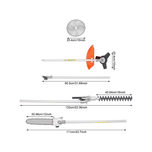 Strumento Tagliasiepi a Gas 5 in 1, 52CC Mangiatore Multifunzione a 2 Tempi - Foto 8 di 19