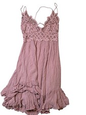 Free People Adella Slip Dress Lace Sleeveless Flowy Rose Pink Bohemian Women M